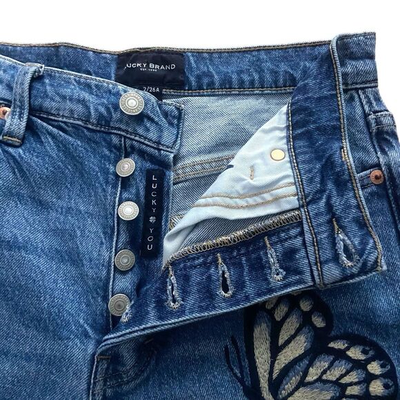 LUCKY BRAND Drew Mom Women’s Jeans Embroidery Butterfly Size 26 High Rise Taper - Picture 4 of 10